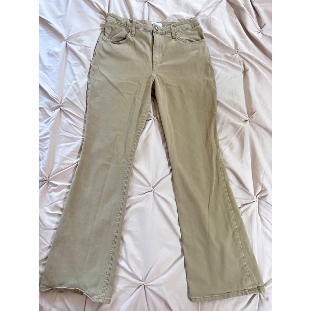 SPRWMN Women Tan Khaki High Rise Flare Bootcut Jeans Stretch Size S Made in USA